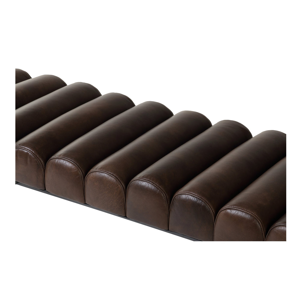 Moe's Home Harrison -Grain Buffalo Leather & Iron Dark Brown Bench