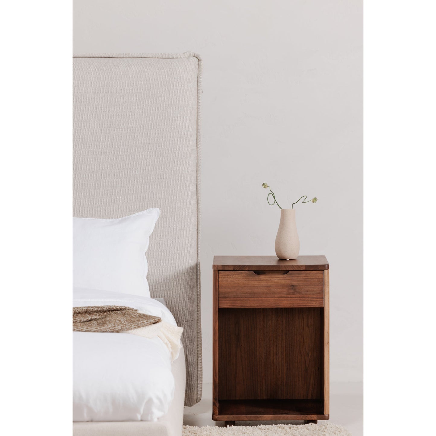 Luzon Wood White Bed with Tall Headboard