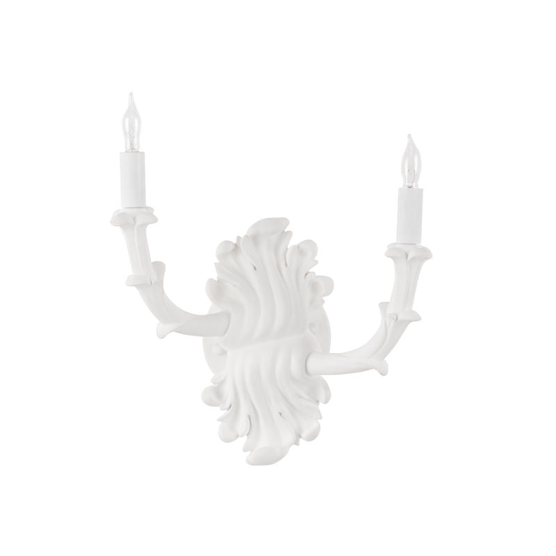 Roche Plaster Double Arm White Wall Sconce-Wall Sconces-Wildwood-LOOMLAN
