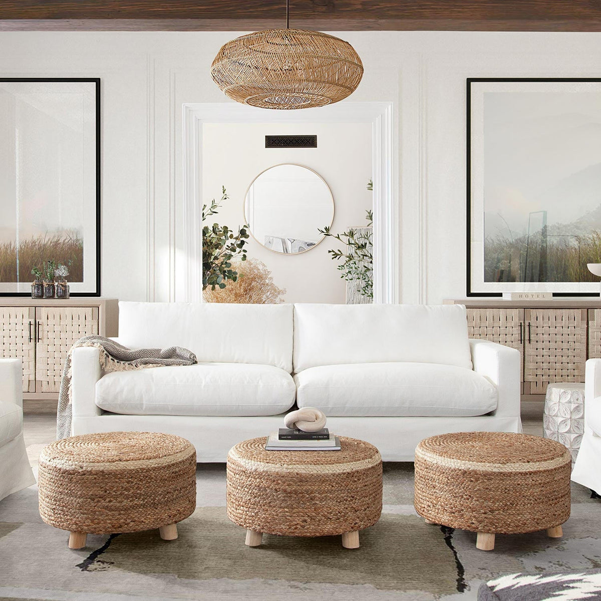 Diamond Sofa Round Accent Stool in Natural Jute Fiber