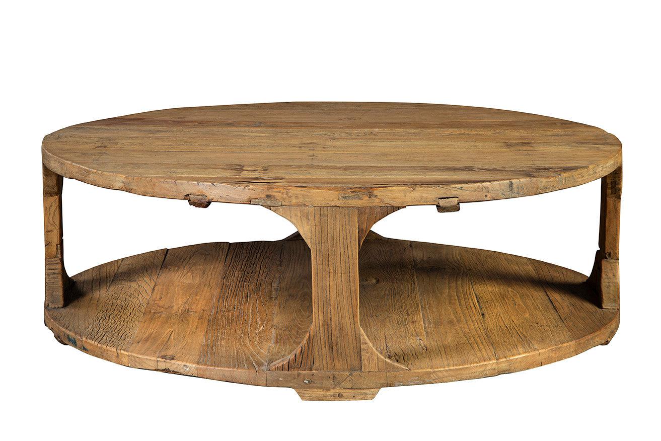 Round Coffee Table With Storage Reclaimed Wood-Coffee Tables-Furniture Classics-Sideboards and Things