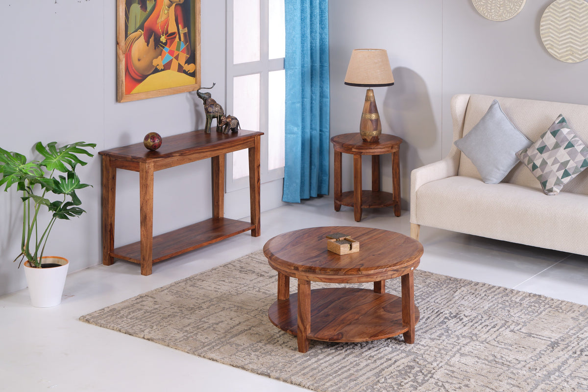 LOOMLAN Geri Reddish Brown Wood Round Side Table