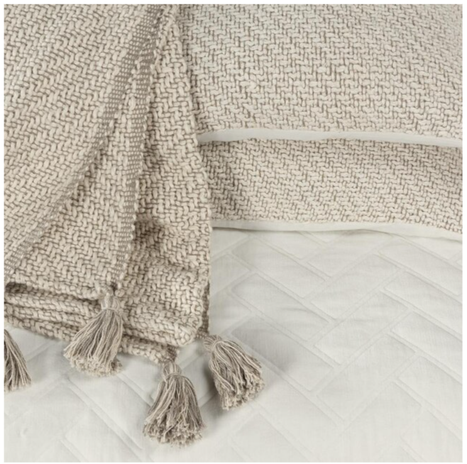 Ocra Beige Cotton Throw Blanket Set For Bed Shams