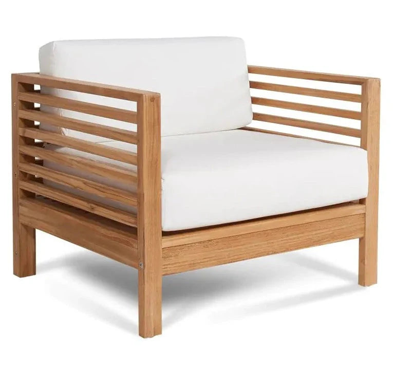 Summer Teak Outdoor Club Chair with Sunbrella Cushion-Outdoor Lounge Chairs-HiTeak-White-Sideboards and Things