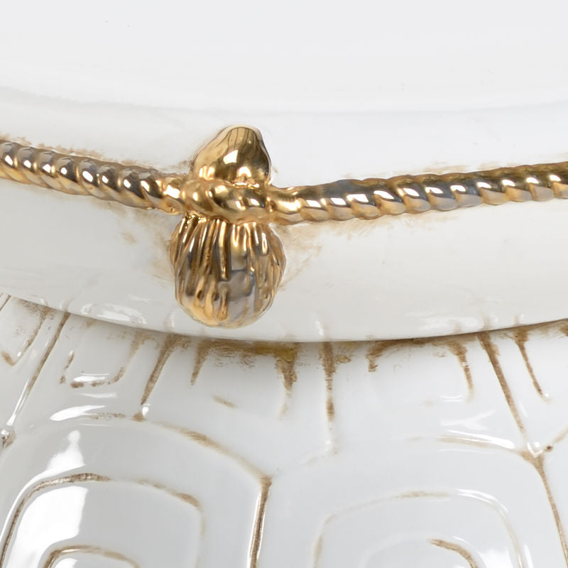 Turtle White Glazed Ceramic Outdoor Garden Stool-Poufs and Stools-Chelsea House-LOOMLAN