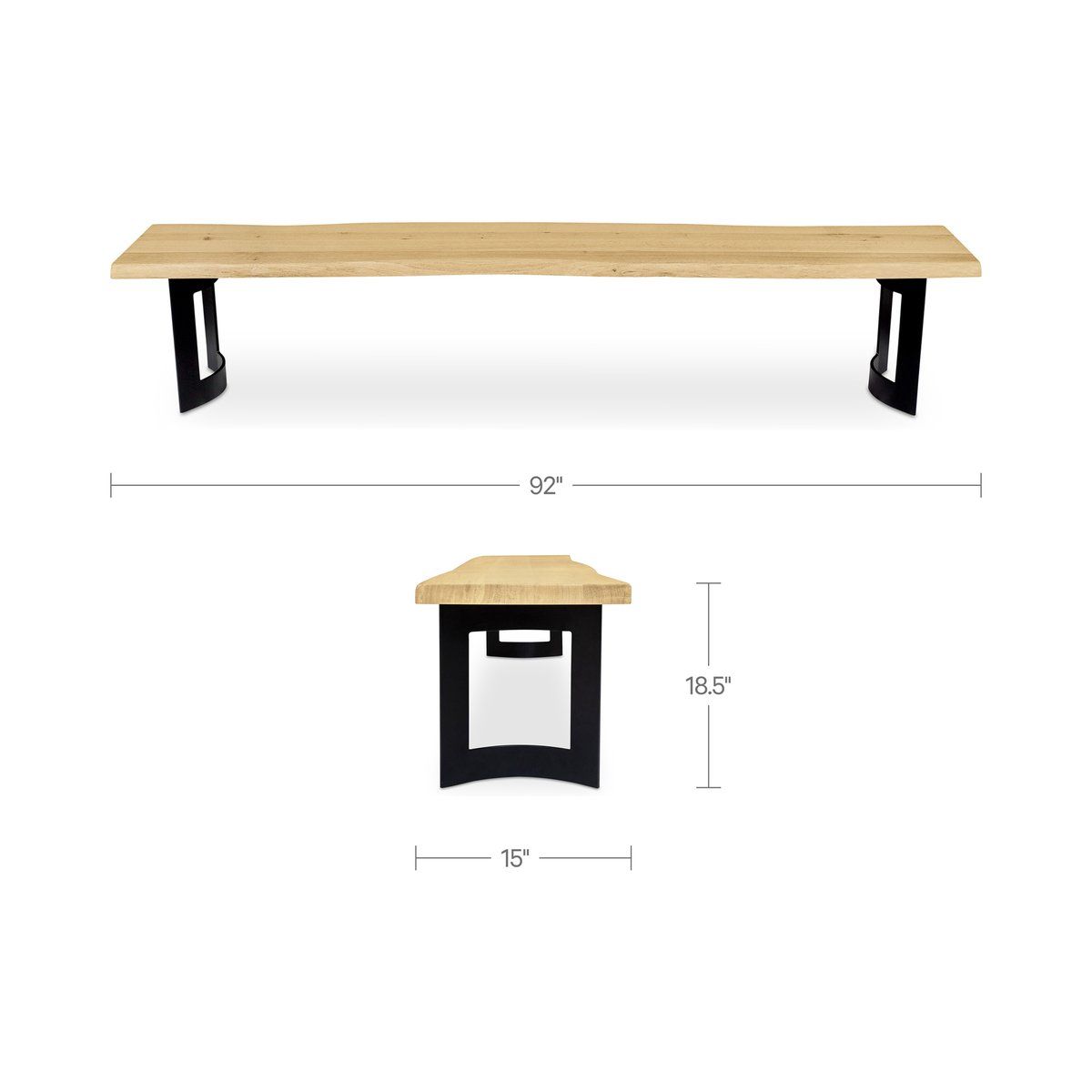 92 Inch Bent Industrial Live Edge Dining Bench