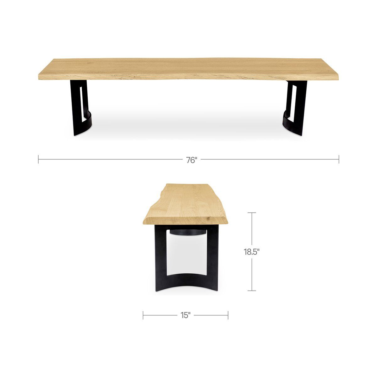 76 Inch Bent Industrial Live Edge Dining Bench