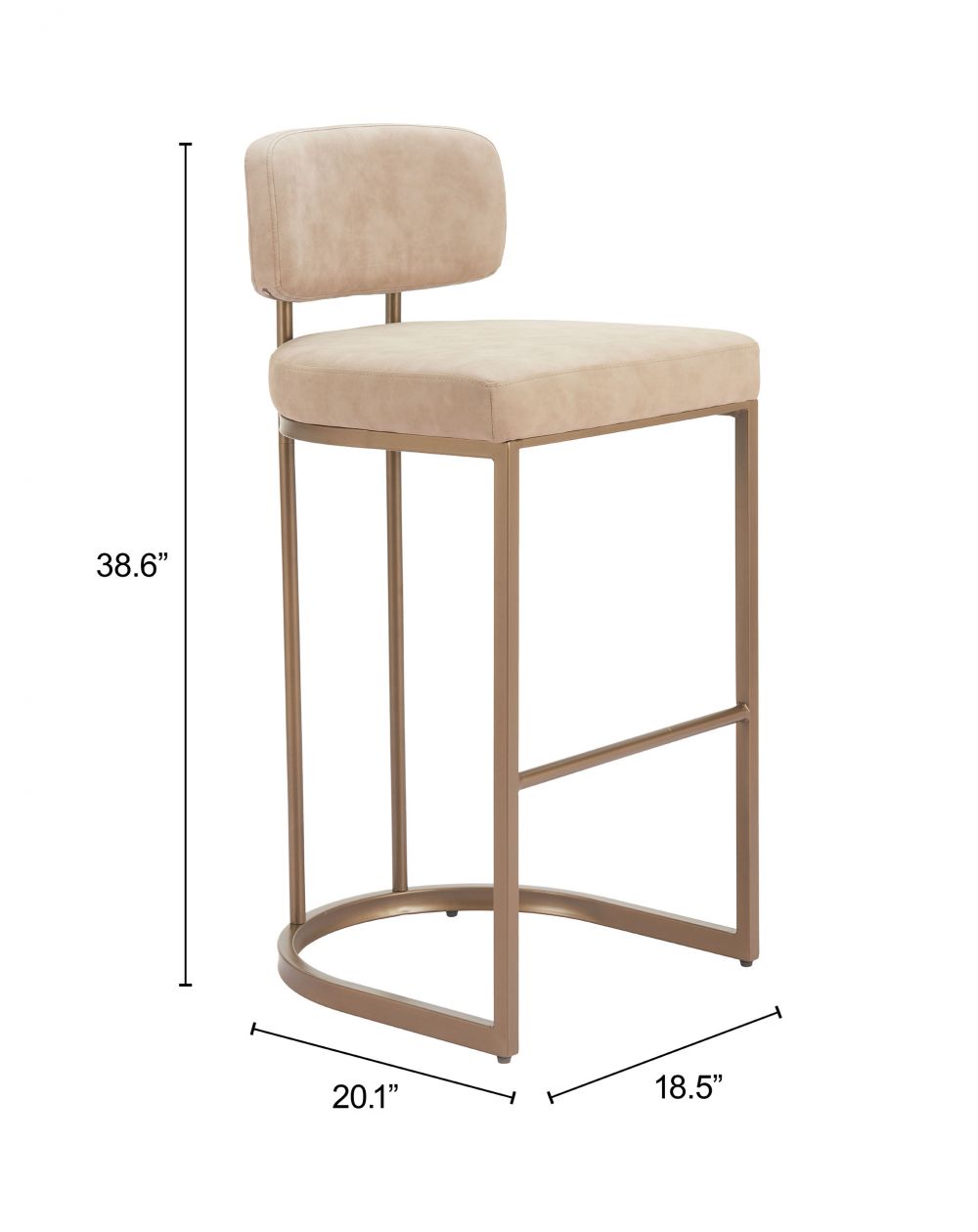 Zuo Modern Velar Beige Faux Leather Barstool 2PC
