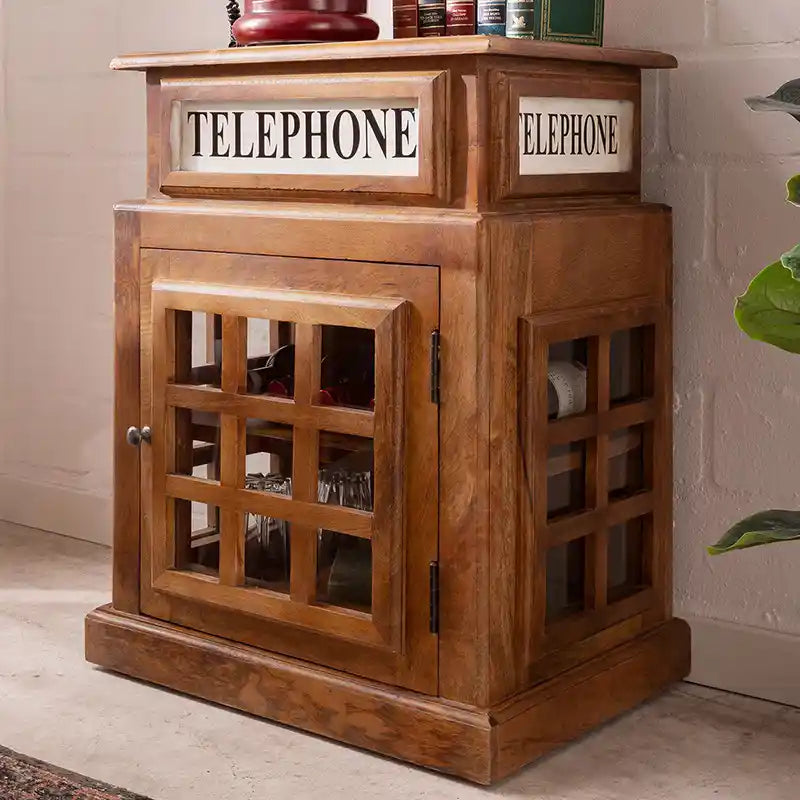 Telephone Cabinet Wooden Glass Door