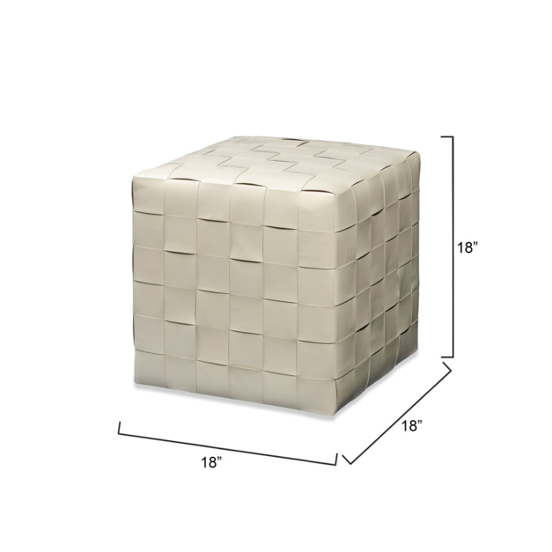 Woven Leather Ottoman White-Ottomans-Jamie Young-Sideboards and Things