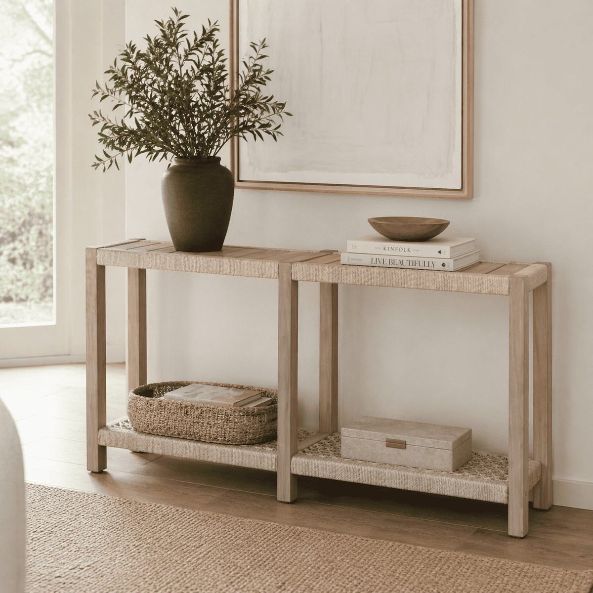 Essentials For Living Wrap Washed Ever Teak Outdoor Console Table