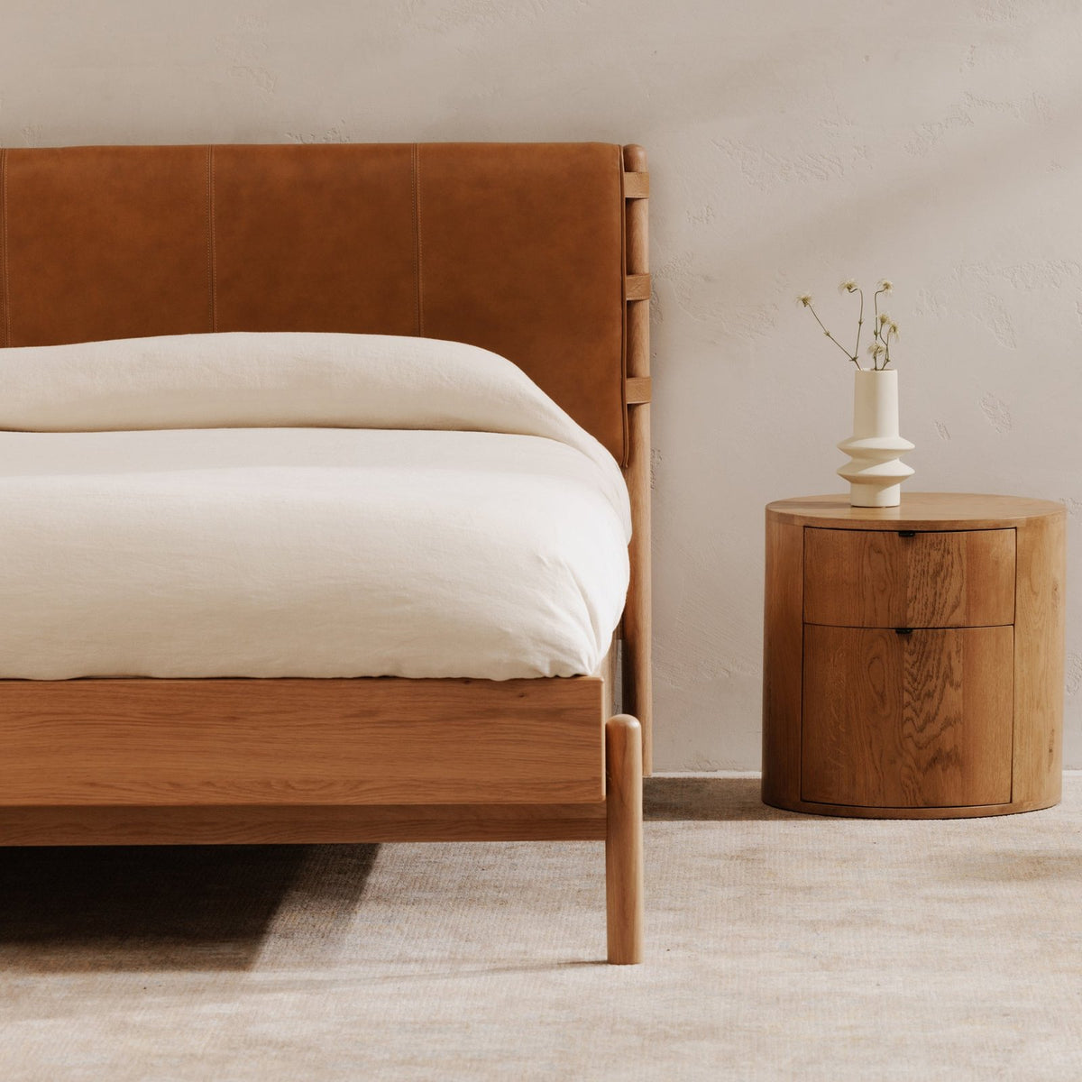 Moe's Home Colby Leather and Wood Camel Bed