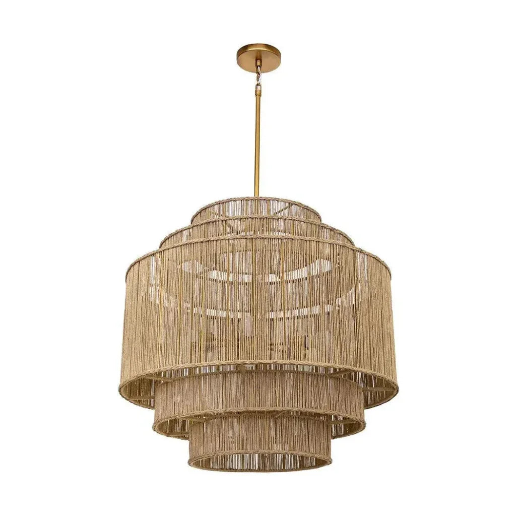 Alyssa Antique Brass Rod Suspended Jute Chandelier