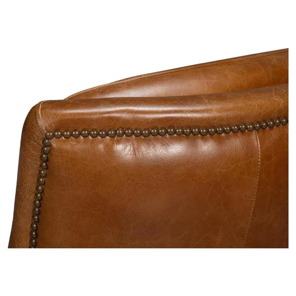 Sarreid Baker Wood & Leather Brown Swivel Arm Chair