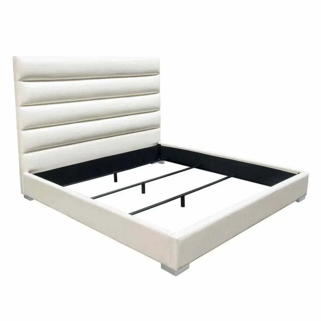 Bardot Channel Tufted White Leather Bed