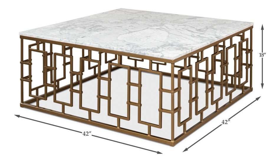Brass Gate Italian Marble Top Cocktail Table - LOOMLAN - Sarreid - Coffee Tables