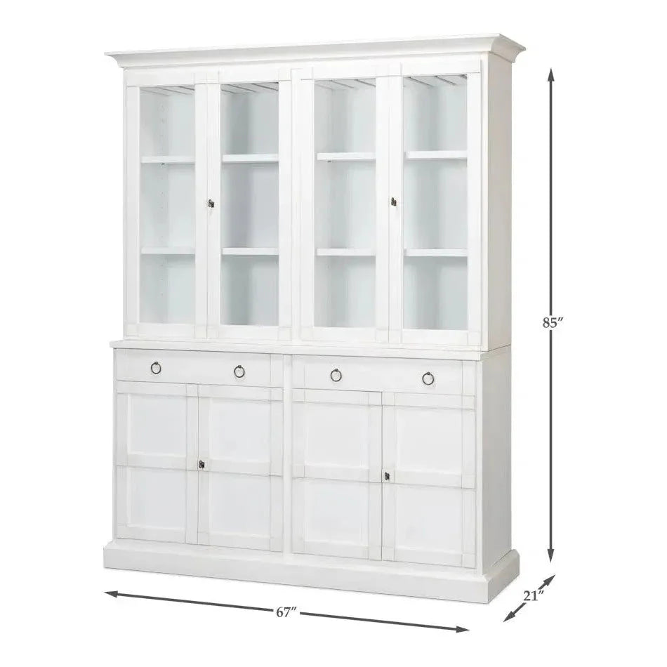 Buffet & Hutch Glass Doors & Drawers Cortina White - LOOMLAN - Sarreid - Buffets & Curios