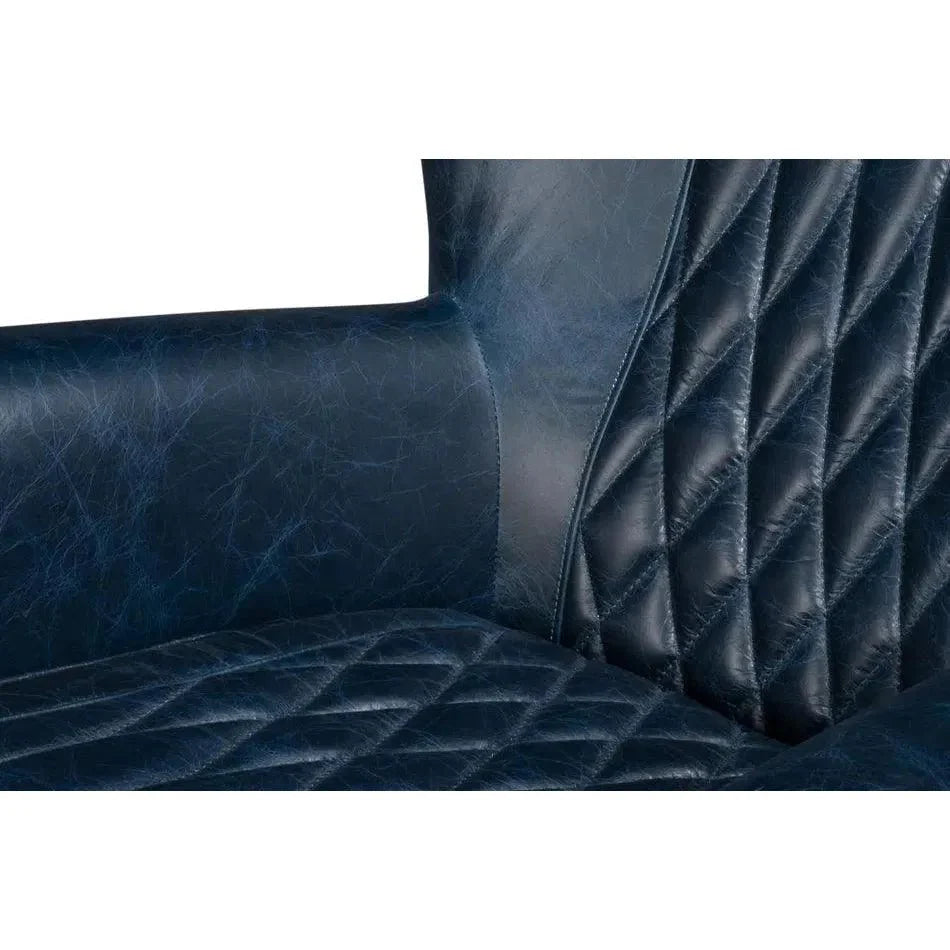 Sarreid Bugatti Wood & Leather Blue Swivel Arm Chair