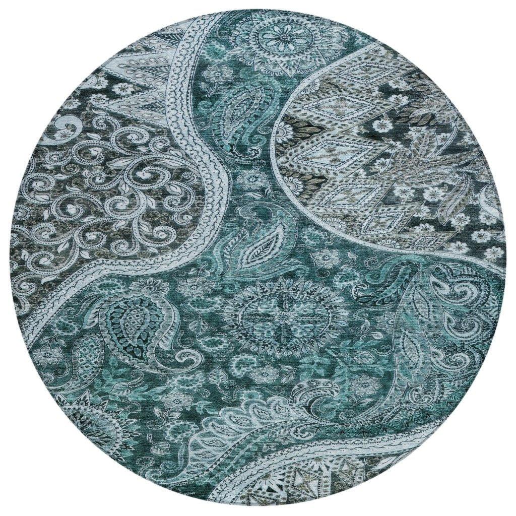 LOOMLAN Rugs Carmina Teal Washable Indoor-Outdoor Rug