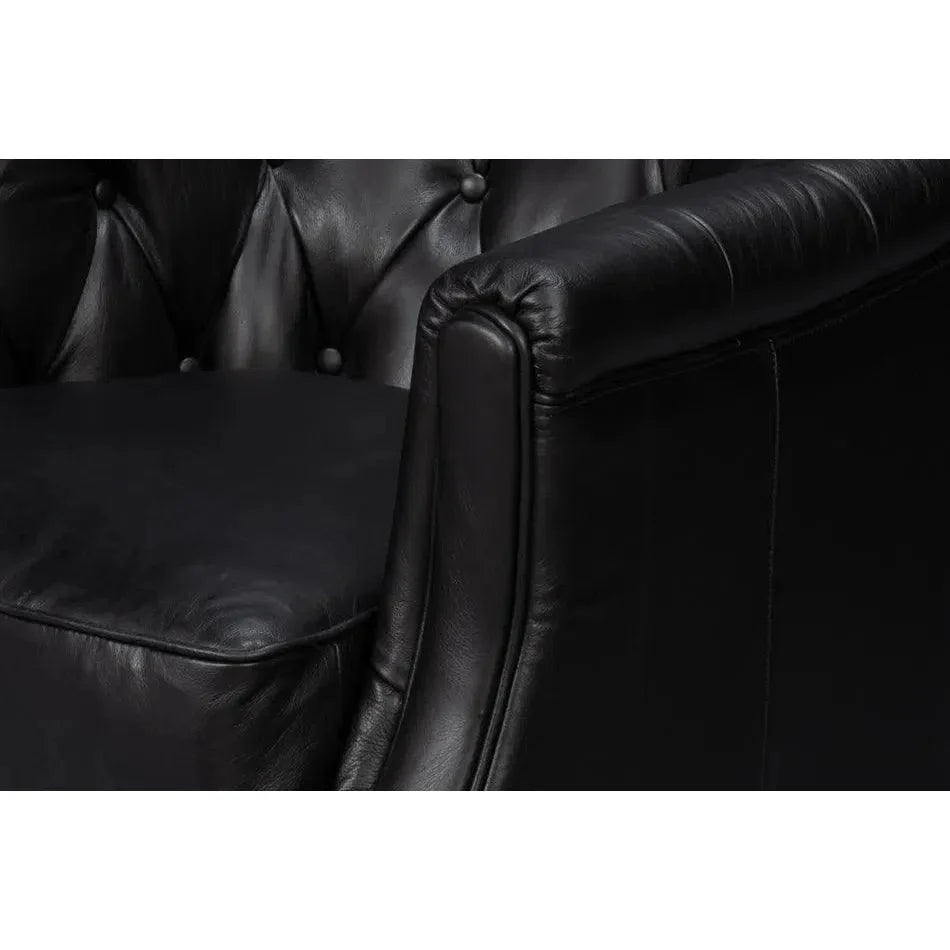 Sarreid Coolidge Leather Black Swivel Arm Chair