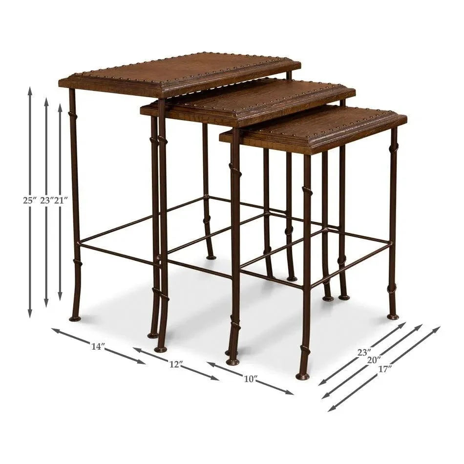 Sarreid Croc Leather Nesting Tables Set 3