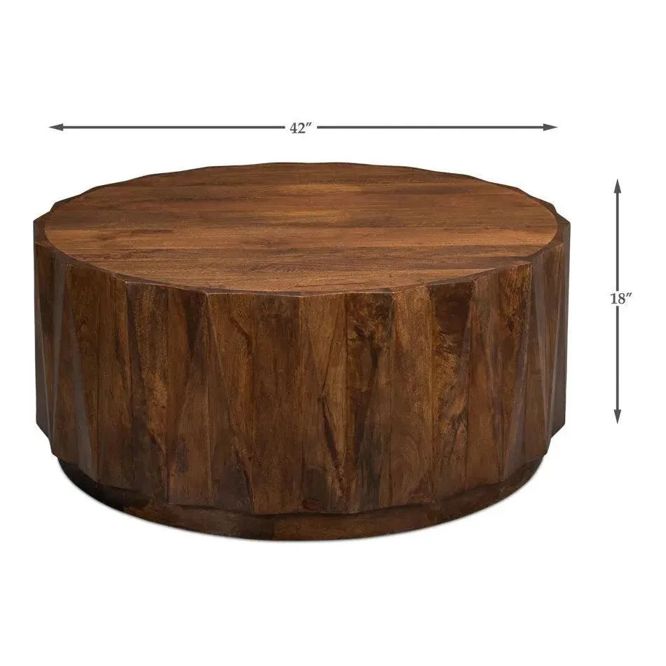 Sarreid Denali Round Cocktail Coffee Table Block Solid Wood