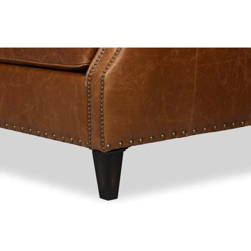 Dimity Distilled Leather & Wood Brown Arm Chair - LOOMLAN - Sarreid - Club Chairs