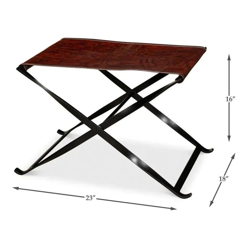 Director's Folding Leather Seat - LOOMLAN - Sarreid - Poufs and Stools