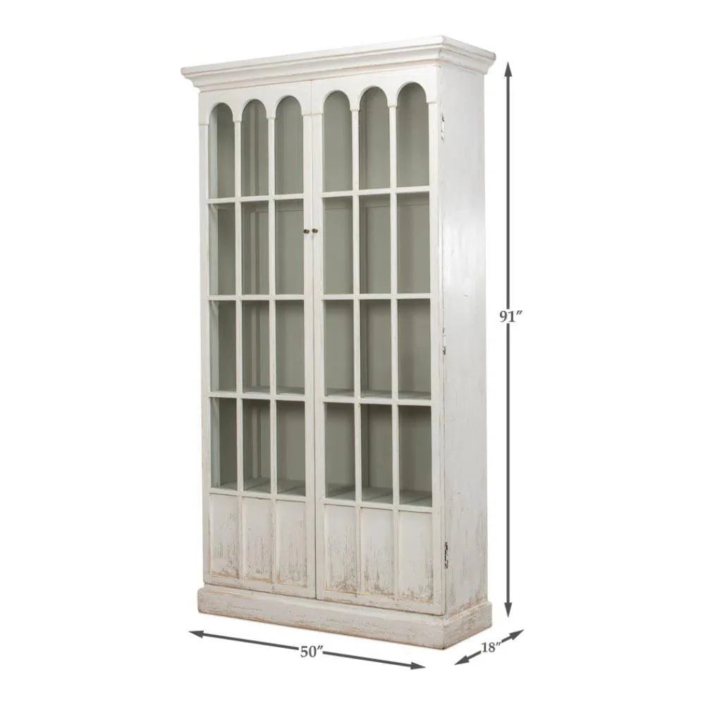 Edgar Allan Glass Doors Curio Bookcase White - LOOMLAN - Sarreid - Buffets & Curios