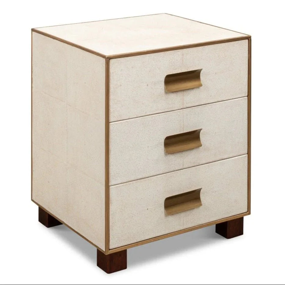 Sarreid Gideon Shagreen Leather Three Drawer Side Table