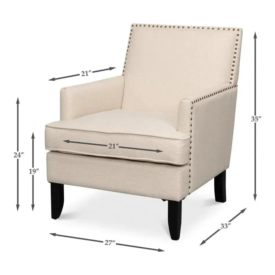 Grady Accent Chair Cream Linen Fabric - LOOMLAN - Sarreid - Accent Chairs