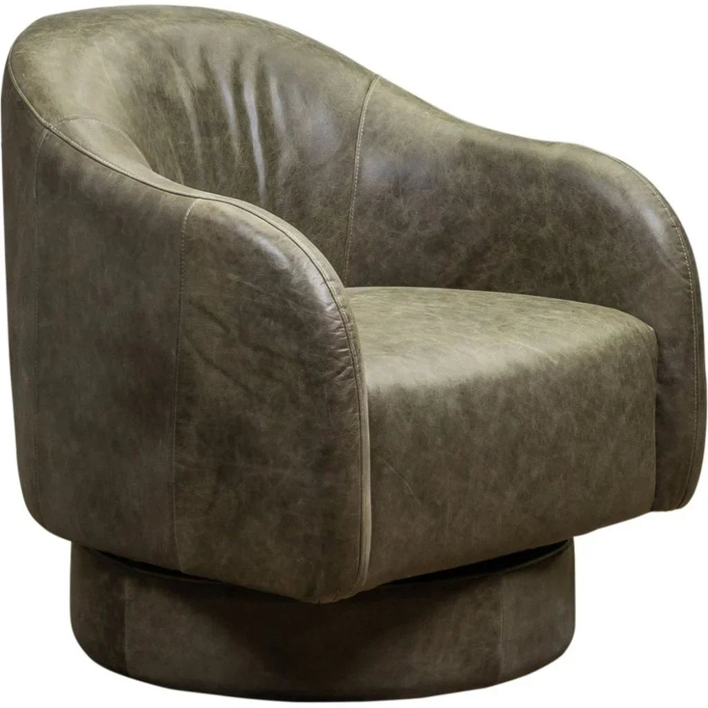 Hoboken Curved Armed Leather Swivel Chair
