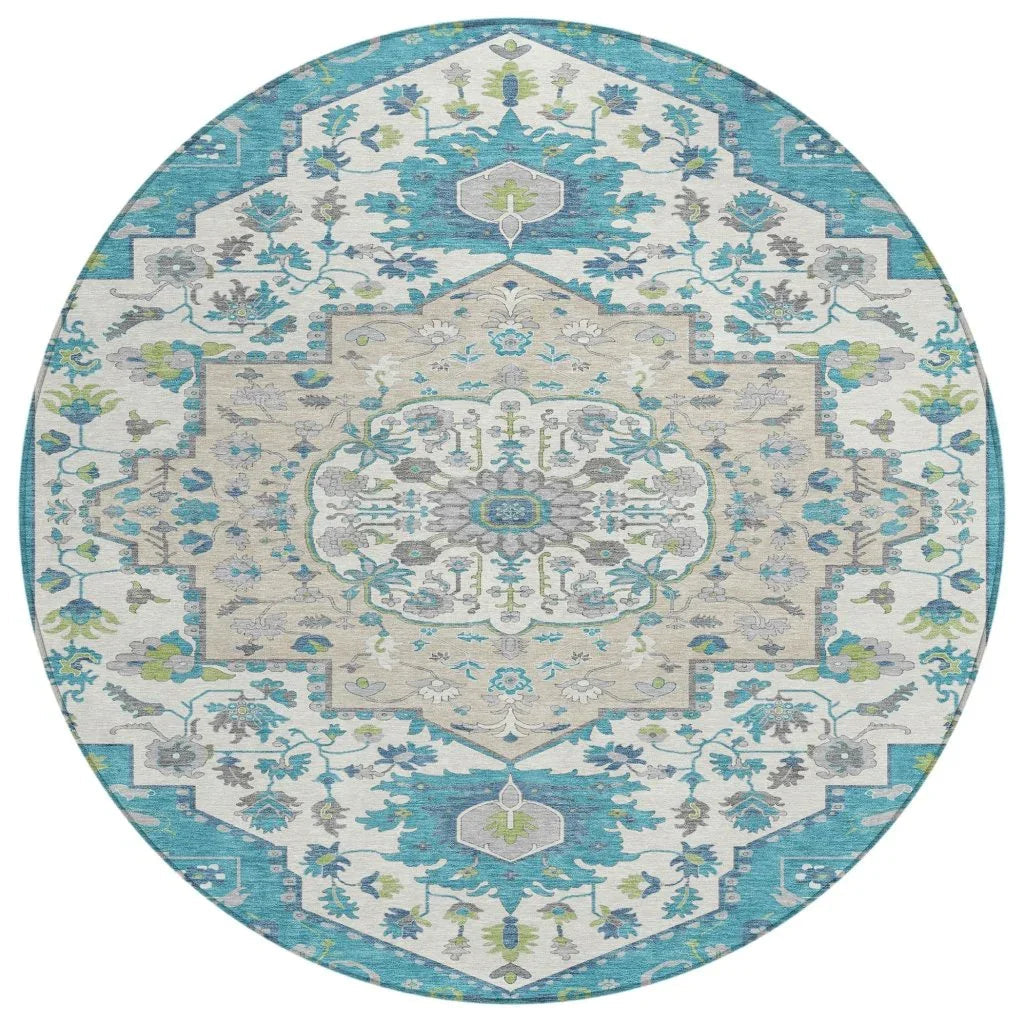 LOOMLAN Rugs Lidia Teal Washable Indoor-Outdoor Rug