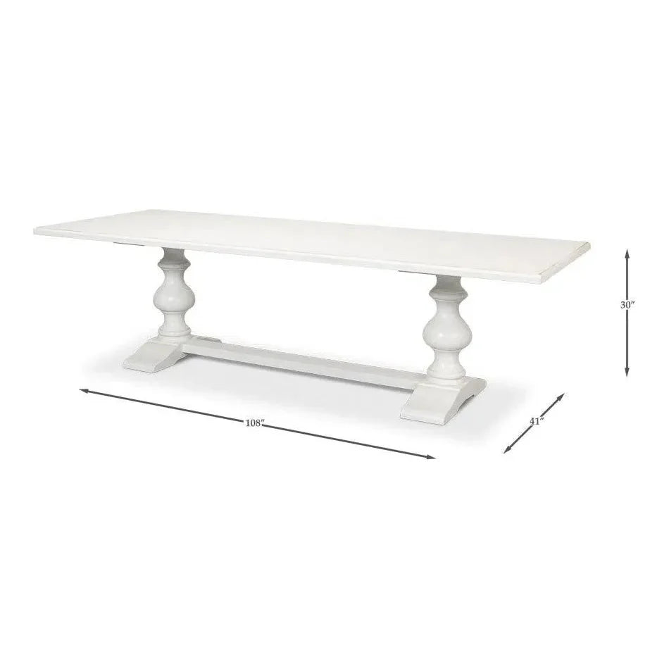 Lionisio 108" White Trestle Dining Table Cortina White - LOOMLAN - Sarreid - Dining Tables
