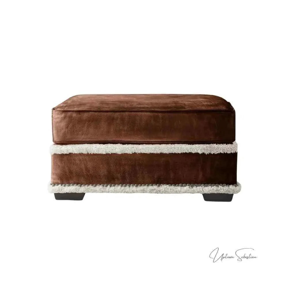 Uptown Sebastian Austin Brown Benchmade Aniline Leather Ottoman