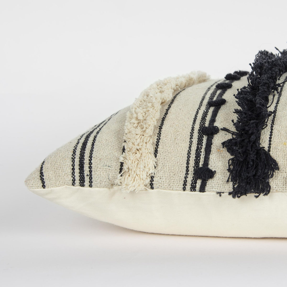 LOOMLAN Boho Babe Striped White & Black Lumbar Pillow Insert