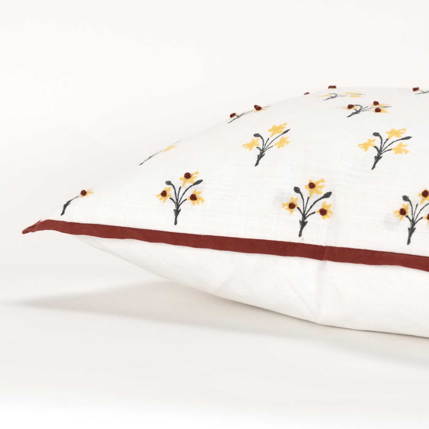 LOOMLAN Flanged Floral Rust Throw Pillow Down Insert
