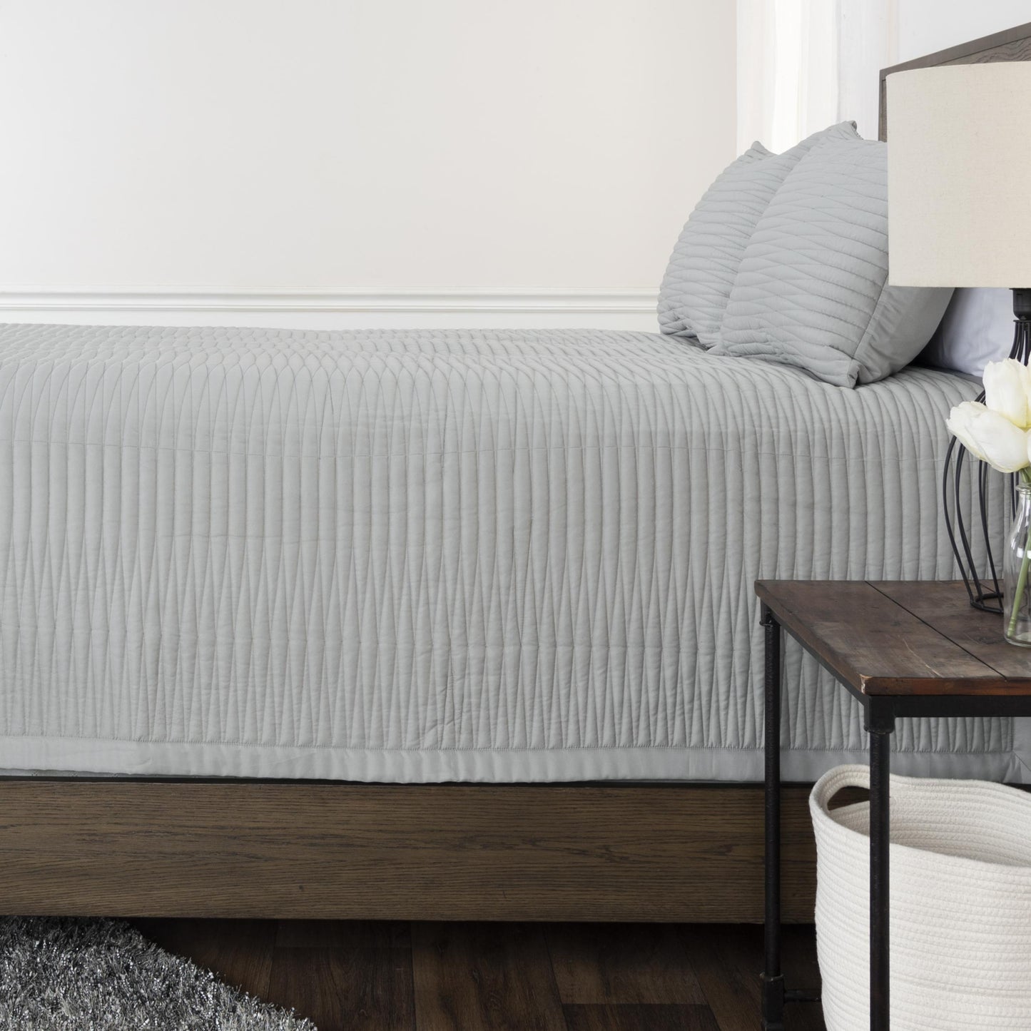 LOOMLAN Grey Bed Quilt 3 Piece Set Parker