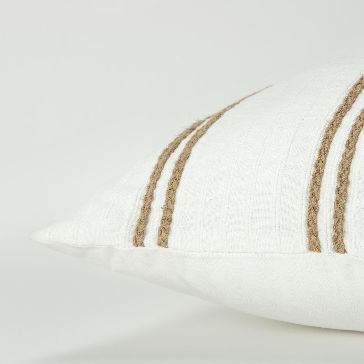 Jute White Throw Pillow With Down Insert Throw Pillows LOOMLAN By LOOMLAN