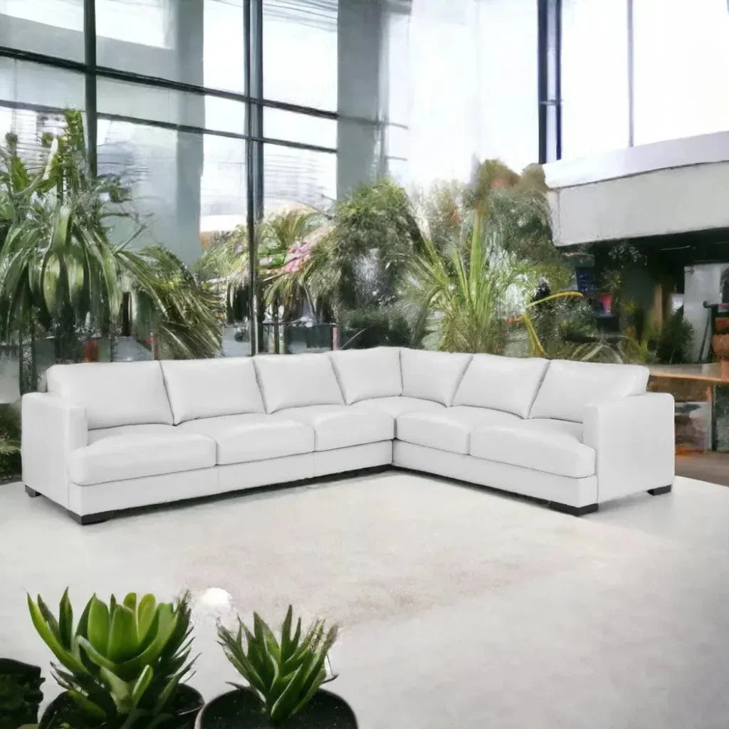 Luxurious Malibu Grain Leather L-Shaped Sectional Couch