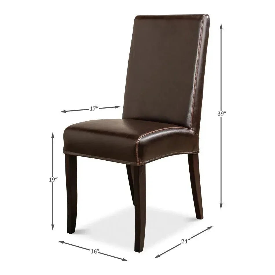 Milano Brown Leather Dining Chairs Set of 2 - LOOMLAN - Sarreid - Dining Chairs