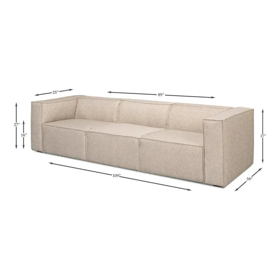Sarreid Miles Linen Sofa Low Profile 109"