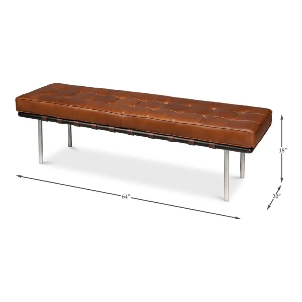 Sarreid Prince Albert Bench Vintage Havana Leather