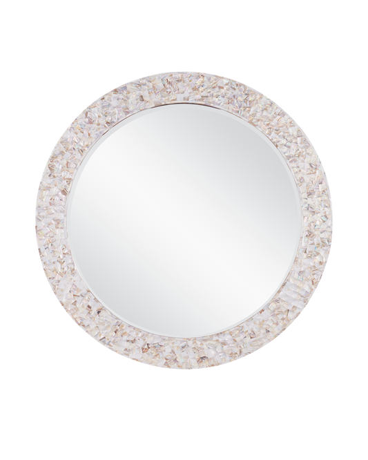 Uma Mother of Pearl and Wood Round Mirror