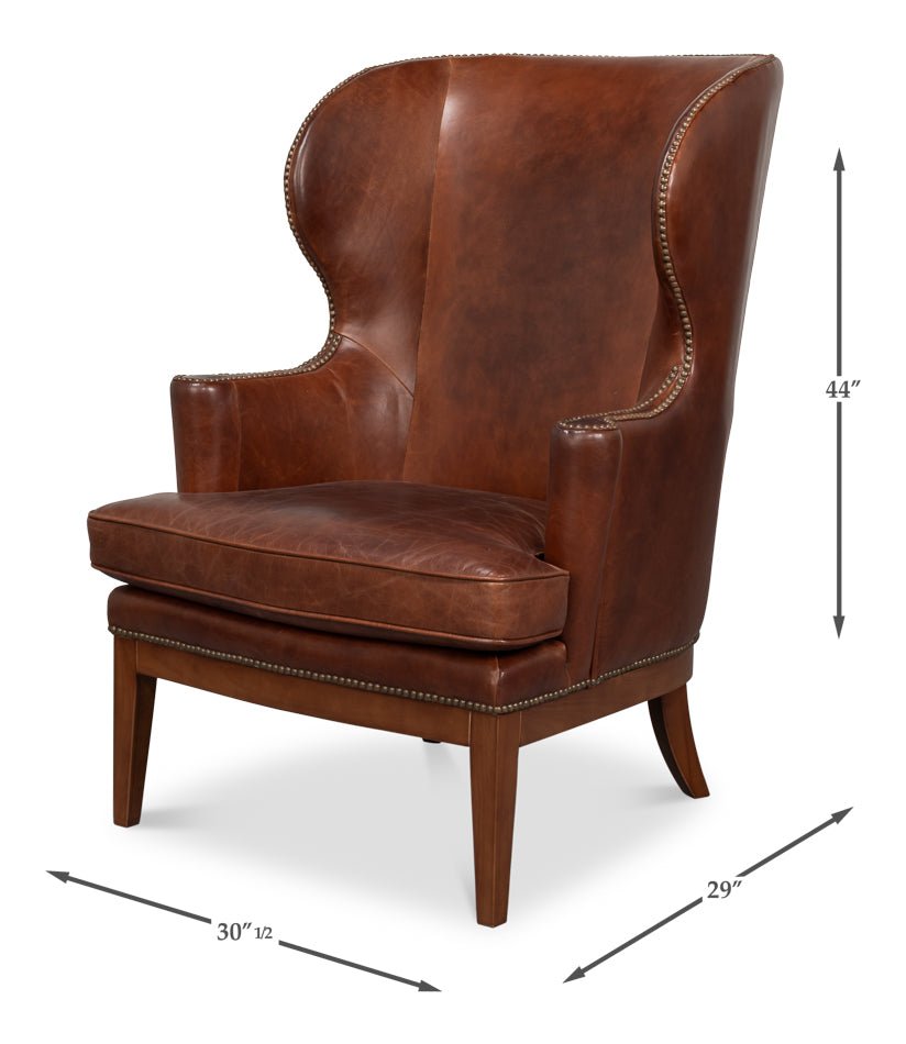 Smithfield Wing Leather Brown Chair - LOOMLAN - Sarreid - Club Chairs
