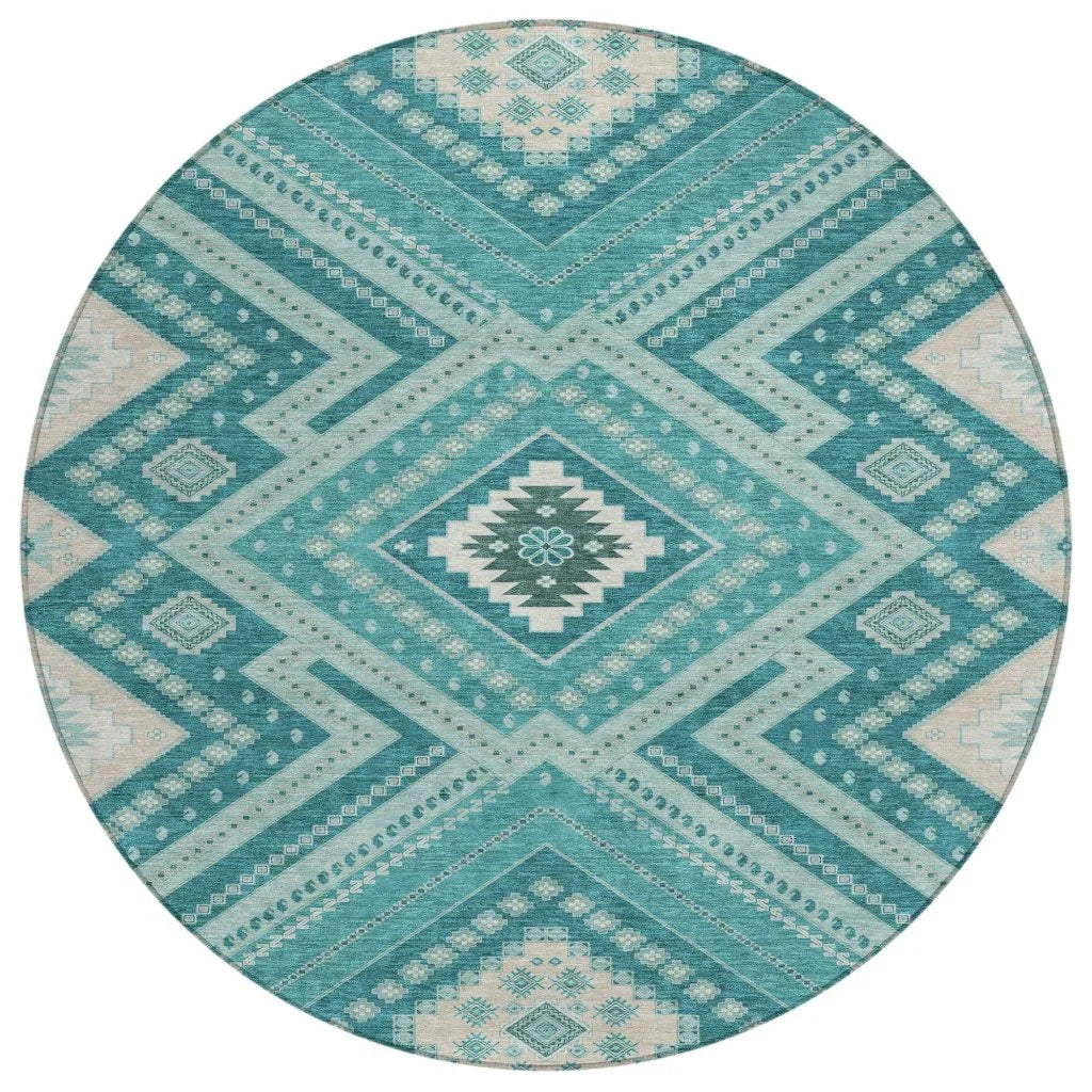 LOOMLAN Rugs Solene Teal Washable Indoor-Outdoor Rug