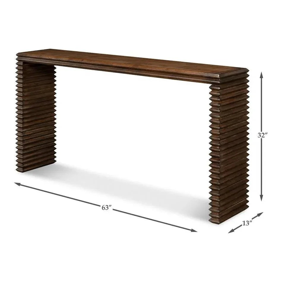 Stacked Console Table Slim French Brown Reclaimed Wood - LOOMLAN - Sarreid - Console Tables
