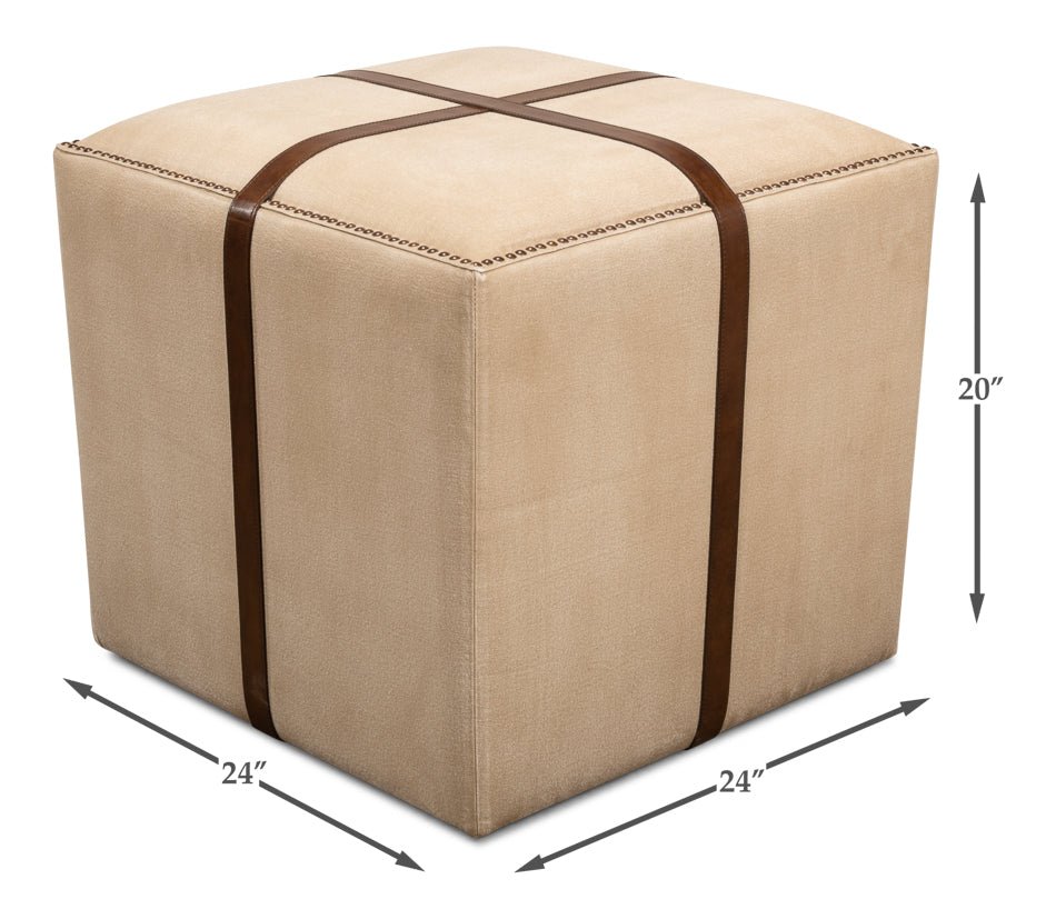 Strap Canvas and Leather Beige Stool - LOOMLAN - Sarreid - Poufs and Stools