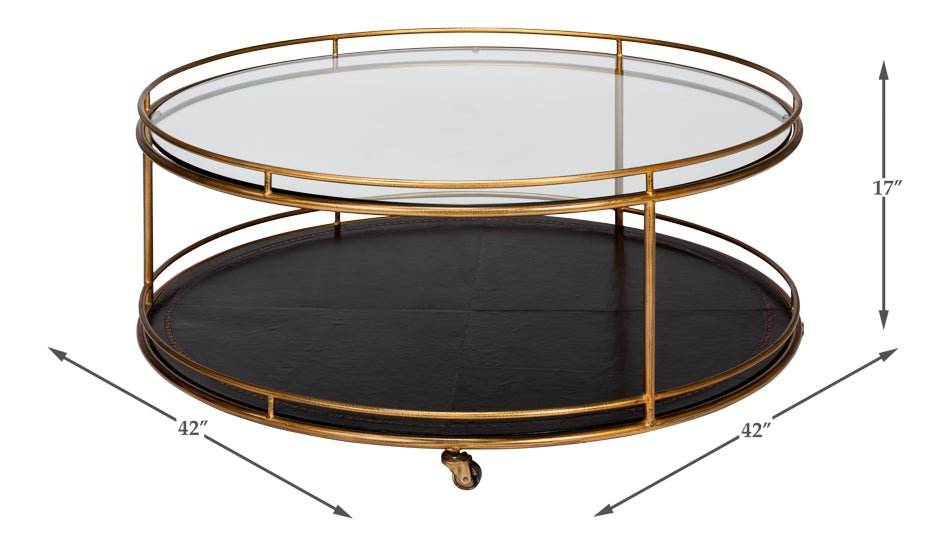Trolley Metal Framed Round Cocktail Table - LOOMLAN - Sarreid - Coffee Tables