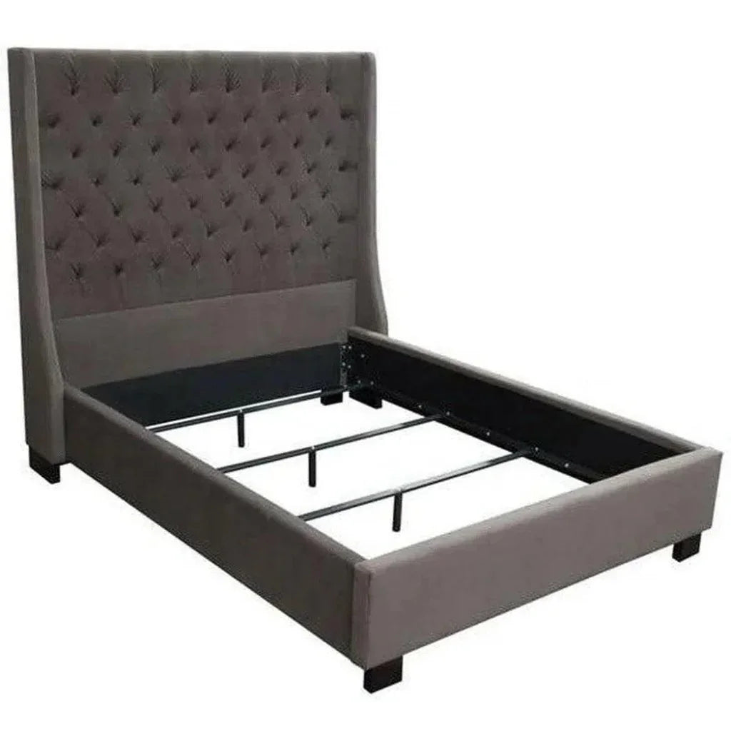 Tufted Grey Bed Frame with Wingback